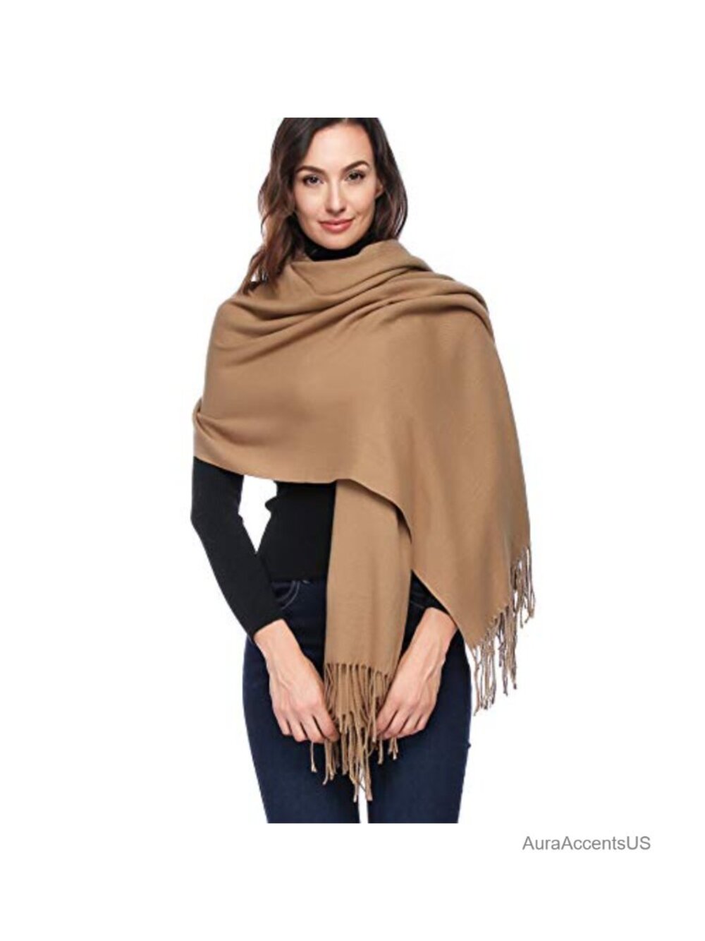 Wool Pashmina Shawl Wrap - Large Winter Scarf for Women - Heavyweight Warm